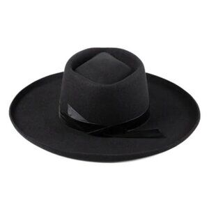NWT Lack of Color Val Diamond Crown Wool Felt Fedora Hat Black Velvet Ribbon Ban